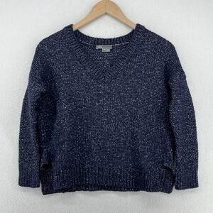 VINCE Sweater Womens XS Wool Silk Speckled Textured V-Neck Jumper Blue READ
